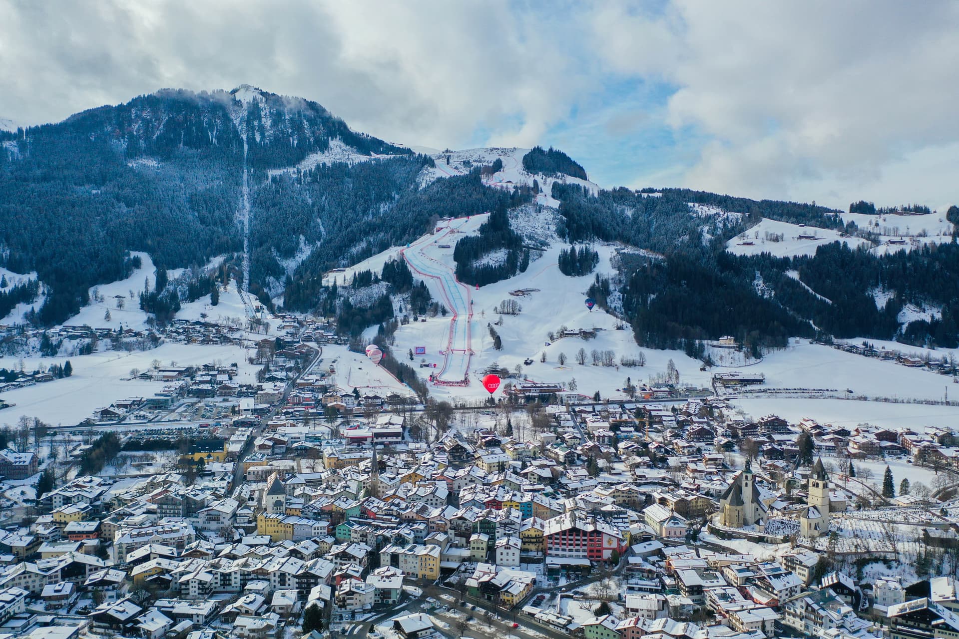 View of kitzbuhel ski resort town in winter