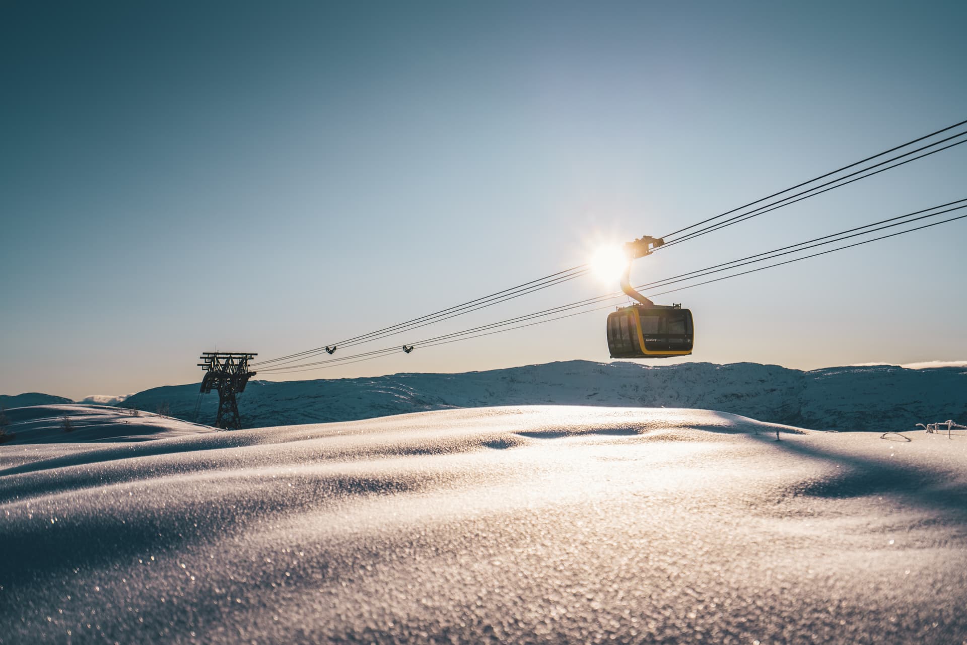 Gondola at sunset in Voss ski resort in Norway